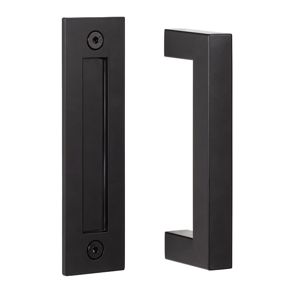 Sure-Loc Hardware BARN-SQ4 FBL Square Barn Door Handle With Flush Handle 8" in Flat Black